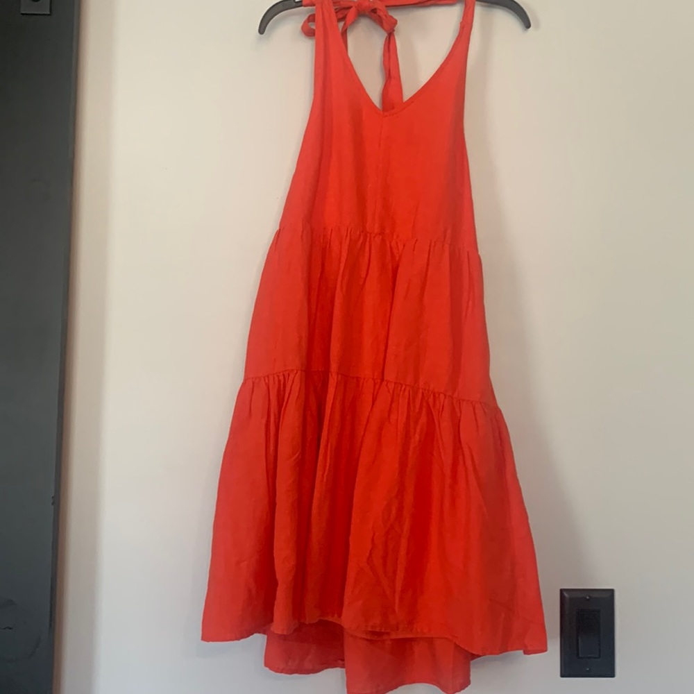Linen blend halter dress